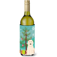 "Caroline's Treasures BB4208LITERK Merry Christmas Tree Great Pyrenees Wine Bottle Beverage Insulator Hugger, 750ml, Multicolor"