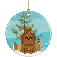 Caroline's Treasures Merry Christmas Tree Shih Tzu Silver Chocolate Ceramic Ornament