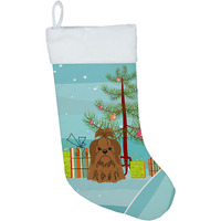 "Caroline's Treasures Merry Tree Shih Tzu Silver Chocolate Christmas, Holiday Stocking, decoration, 11 x 18, Multicolor"