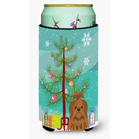 "Caroline's Treasures Merry Christmas Tree Shih Tzu Silver Chocolate Tall Boy Beverage Insulator Hugger BB4211TBC, Multicolor"