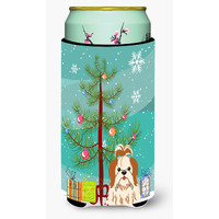 "Caroline's Treasures Merry Christmas Tree Shih Tzu Red White Tall Boy Beverage Insulator Hugger BB4212TBC, Multicolor"