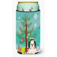 "Caroline's Treasures Merry Christmas Tree Shih Tzu black White Tall Boy Beverage Insulator Hugger BB4213TBC, Multicolor"