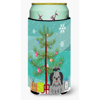 "Caroline's Treasures Merry Christmas Tree Shih Tzu black Silver Tall Boy Beverage Insulator Hugger BB4214TBC, Multicolor"