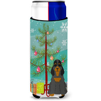 "Caroline's Treasures BB4218MUK Merry Christmas Tree Cocker Spaniel Black Tan Michelob Ultra Hugger for Slim Cans, Multicolor"
