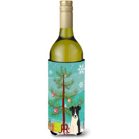 "Caroline's Treasures BB4223LITERK Merry Christmas Tree Smooth Fox Terrier Wine Bottle Beverage Insulator Hugger, 750ml, Multicolor"
