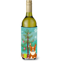 "Caroline's Treasures BB4225LITERK Merry Christmas Tree Corgi Wine Bottle Beverage Insulator Hugger, 750ml, Multicolor"