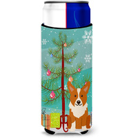 "Caroline's Treasures BB4225MUK Merry Christmas Tree Corgi Michelob Ultra Hugger for Slim Cans, Multicolor"