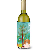 "Caroline's Treasures BB4228LITERK Merry Christmas Tree Pekingese Red White Wine Bottle Beverage Insulator Hugger, 750ml, Multicolor"