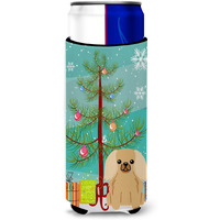 "Caroline's Treasures BB4229MUK Merry Christmas Tree Pekingese Fawn Sable Michelob Ultra Hugger for Slim Cans, Multicolor"