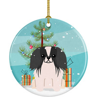 "Caroline's Treasures Merry Christmas Tree Pekingnese Black White Ceramic Ornament, Multicolor"