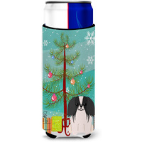 "Caroline's Treasures BB4230MUK Merry Christmas Tree Pekingese Black White Michelob Ultra Hugger for Slim Cans, Multicolor"