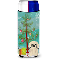 "Caroline's Treasures BB4231MUK Merry Christmas Tree Pekingese Cream Michelob Ultra Hugger for Slim Cans, Multicolor"