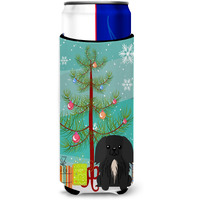 "Caroline's Treasures BB4232MUK Merry Christmas Tree Pekingese Black Michelob Ultra Hugger for Slim Cans, Multicolor"