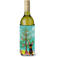 "Caroline's Treasures BB4234LITERK Merry Christmas Tree English Toy Terrier Wine Bottle Beverage Insulator Hugger, 750ml, Multicolor"