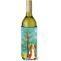"Caroline's Treasures BB4235LITERK Merry Christmas Tree English Foxhound Wine Bottle Beverage Insulator Hugger, 750ml, Multicolor"