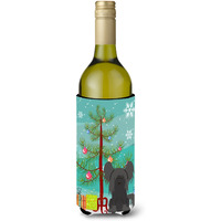 "Caroline's Treasures BB4237LITERK Merry Christmas Tree Chinese Crested Black Wine Bottle Beverage Insulator Hugger, 750ml, Multicolor"