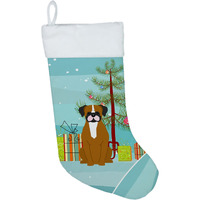 "Caroline's Treasures Merry Christmas Tree Flashy Fawn Boxer Stocking, Large, Multicolor"