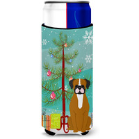 "Caroline's Treasures BB4241MUK Merry Christmas Tree Flashy Fawn Boxer Michelob Ultra Hugger for Slim Cans, Multicolor"