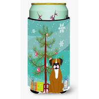 "Caroline's Treasures Merry Christmas Tree Flashy Fawn Boxer Tall Boy Beverage Insulator Hugger BB4241TBC, Multicolor"