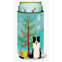 "Caroline's Treasures Merry Christmas Tree Border Collie black White Tall Boy Beverage Insulator Hugger BB4243TBC, Multicolor"