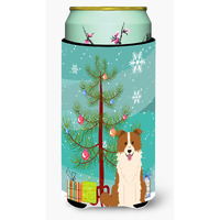 "Caroline's Treasures Merry Christmas Tree Border Collie Red White Tall Boy Beverage Insulator Hugger BB4244TBC, Multicolor"