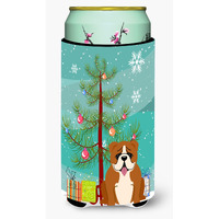 "Caroline's Treasures Merry Christmas Tree English Bulldog Red White Tall Boy Beverage Insulator Hugger BB4245TBC, Multicolor"