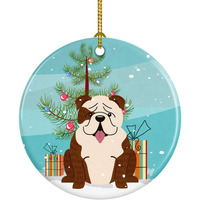 Caroline's Treasures Merry Christmas Tree English Bulldog Brindle White Ceramic Ornament