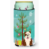 "Caroline's Treasures Merry Christmas Tree English Bulldog Brindle White Tall Boy Beverage Insulator Hugger BB4246TBC, Multicolor"