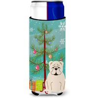 "Caroline's Treasures BB4248MUK Merry Christmas Tree English Bulldog White Michelob Ultra Hugger for Slim Cans, Multicolor"