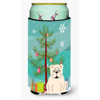 "Caroline's Treasures Merry Christmas Tree English Bulldog White Tall Boy Beverage Insulator Hugger BB4248TBC, Multicolor"
