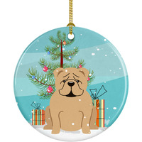 "Caroline's Treasures Merry Christmas Tree English Bulldog Fawn Ceramic Ornament, Multicolor"