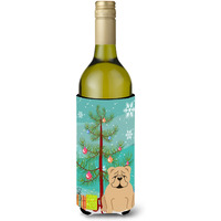 "Caroline's Treasures BB4249LITERK Merry Christmas Tree English Bulldog Fawn Wine Bottle Beverage Insulator Hugger, 750ml, Multicolor"