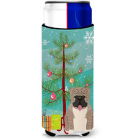 "Caroline's Treasures BB4251MUK Merry Christmas Tree English Bulldog Grey Brindle Michelob Ultra Hugger for Slim Cans, Multicolor"
