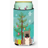 "Caroline's Treasures Merry Christmas Tree English Bulldog Grey Brindle Tall Boy Beverage Insulator Hugger BB4251TBC, Multicolor"