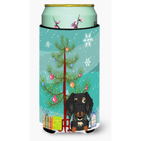 "Caroline's Treasures Merry Christmas Tree Wire Haired Dachshund Dapple Tall Boy Beverage Insulator Hugger BB4253TBC, Multicolor"
