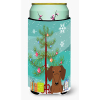 "Caroline's Treasures Merry Christmas Tree Dachshund Red Brown Tall Boy Beverage Insulator Hugger BB4255TBC, Multicolor"