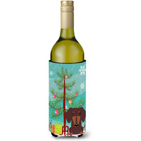 "Caroline's Treasures BB4256LITERK Merry Christmas Tree Dachshund Chocolate Wine Bottle Beverage Insulator Hugger, 750ml, Multicolor"