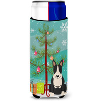 "Caroline's Treasures BB4258MUK Merry Christmas Tree Bull Terrier Black White Michelob Ultra Hugger for Slim Cans, Multicolor"