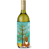 "Caroline's Treasures BB4259LITERK Merry Christmas Tree Bull Terrier Red Wine Bottle Beverage Insulator Hugger, 750ml, Multicolor"