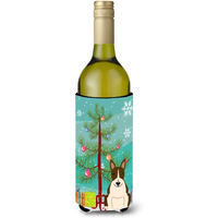 "Caroline's Treasures BB4261LITERK Merry Christmas Tree Bull Terrier Dark Brindle Wine Bottle Beverage Insulator Hugger, 750ml, Multicolor"