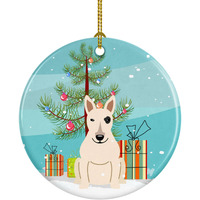 "Caroline's Treasures Merry Christmas Tree Bull Terrier White Ceramic Ornament, Multicolor"