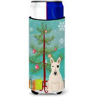 "Caroline's Treasures BB4263MUK Merry Christmas Tree Bull Terrier White Michelob Ultra Hugger for Slim Cans, Multicolor"