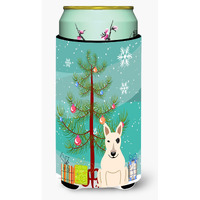 "Caroline's Treasures Merry Christmas Tree Bull Terrier White Tall Boy Beverage Insulator Hugger BB4263TBC, Multicolor"