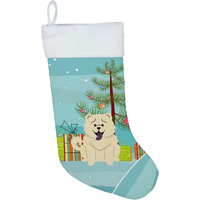 "Caroline's Treasures Merry Christmas Tree Chow White Stocking, Large, Multicolor"