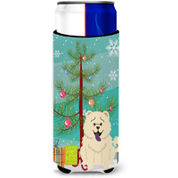 "Caroline's Treasures BB4265MUK Merry Christmas Tree Chow Chow White Michelob Ultra Hugger for Slim Cans, Multicolor"