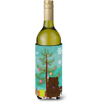 "Caroline's Treasures BB4266LITERK Merry Christmas Tree Chow Chow Chocolate Wine Bottle Beverage Insulator Hugger, 750ml, Multicolor"