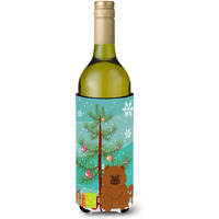 "Caroline's Treasures BB4267LITERK Merry Christmas Tree Chow Chow Red Wine Bottle Beverage Insulator Hugger, 750ml, Multicolor"