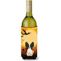 "Caroline's Treasures BB4342LITERK Halloween Papillon Black White Wine Bottle Beverage Insulator Hugger, 750ml, Multicolor"