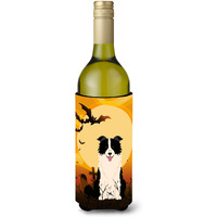 "Caroline's Treasures BB4384LITERK Halloween Border Collie Black White Wine Bottle Beverage Insulator Hugger, 750ml, Multicolor"