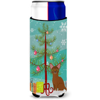 "Caroline's Treasures Abyssinian Cat Merry Christmas Tree Michelob Ultra Hugger, Slim Can, Multicolor"